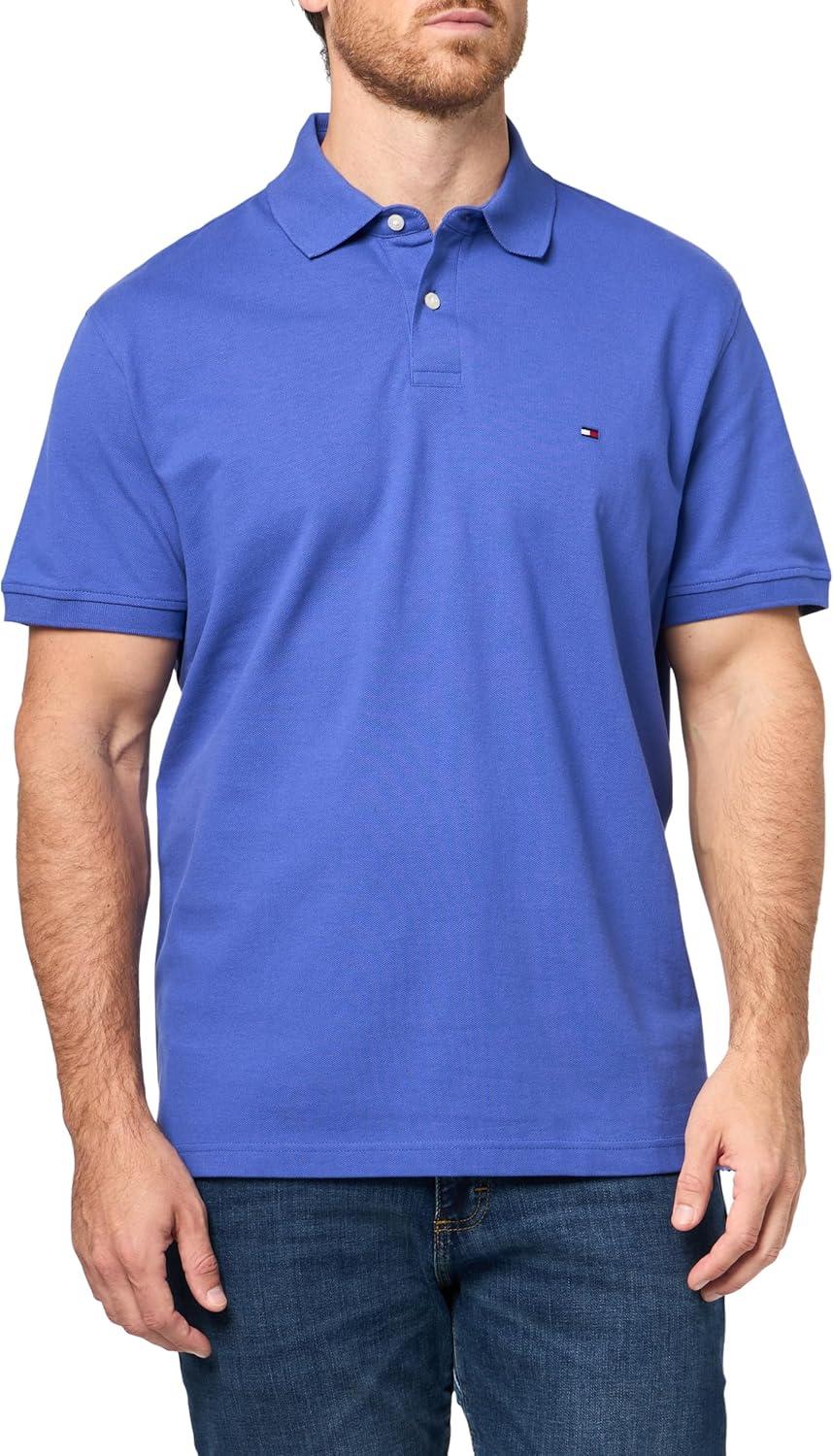imageTommy Hilfiger Mens Short Sleeve Polo Shirts in Classic Fit with Stretch and Organic Pique CottonLazuli Blue
