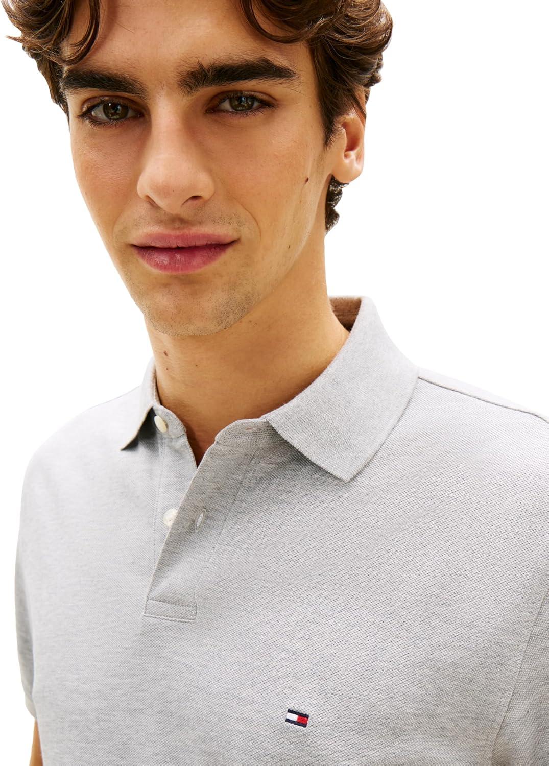 imageTommy Hilfiger Mens Short Sleeve Polo Shirts in Classic Fit with Stretch and Organic Pique CottonLight Grey Heather