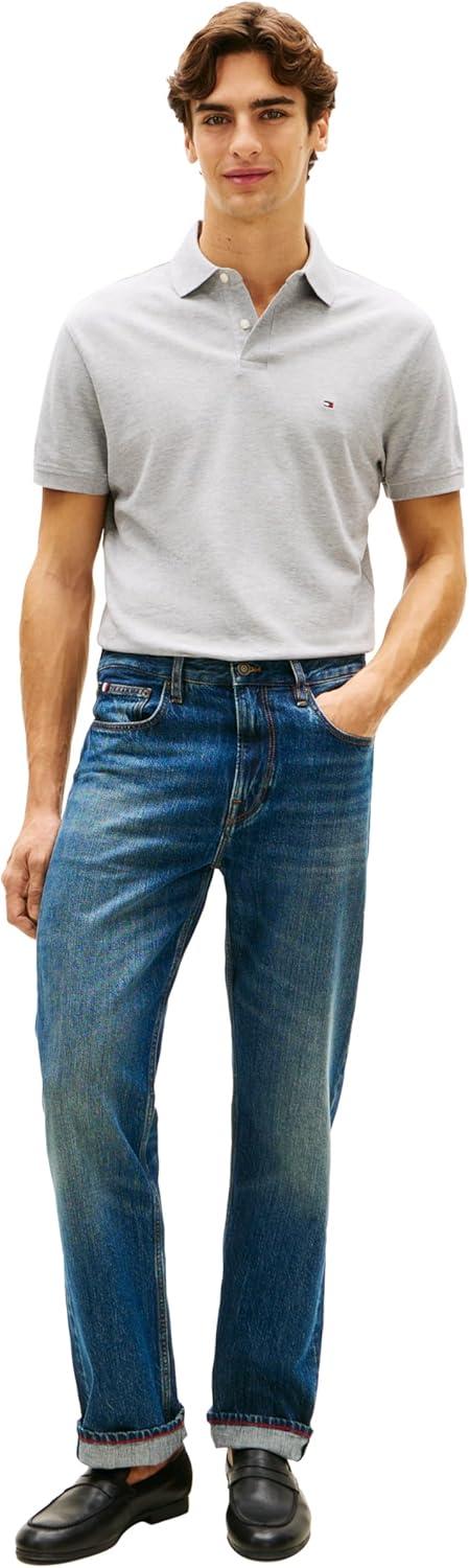 imageTommy Hilfiger Mens Short Sleeve Polo Shirts in Classic Fit with Stretch and Organic Pique CottonLight Grey Heather