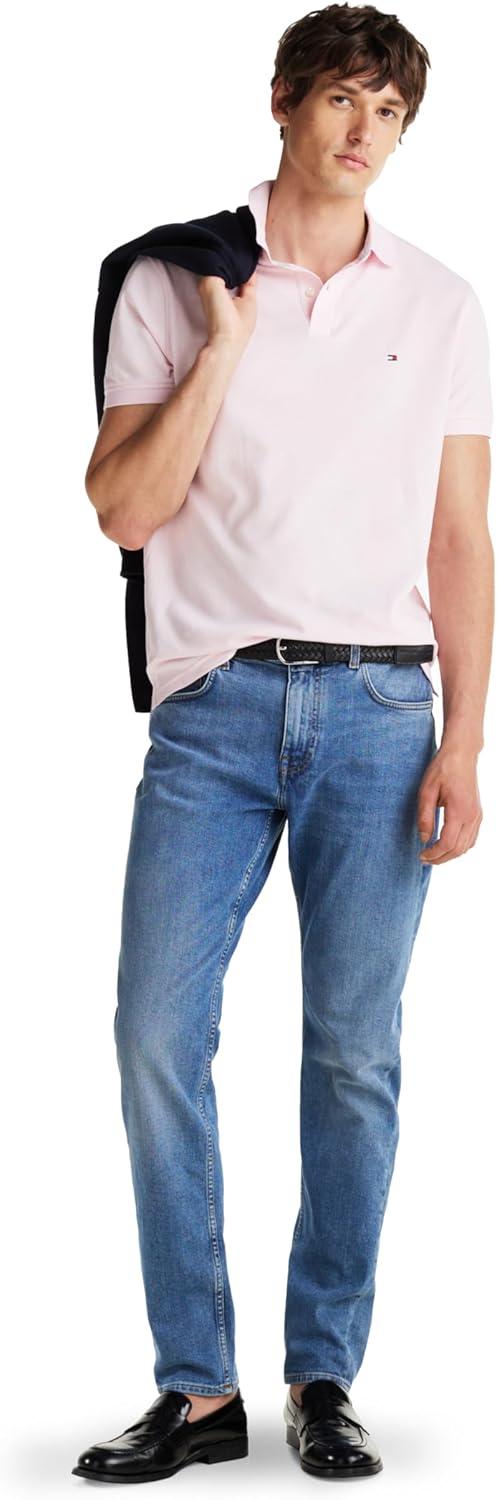 imageTommy Hilfiger Mens Short Sleeve Polo Shirts in Classic Fit with Stretch and Organic Pique CottonLight Pink