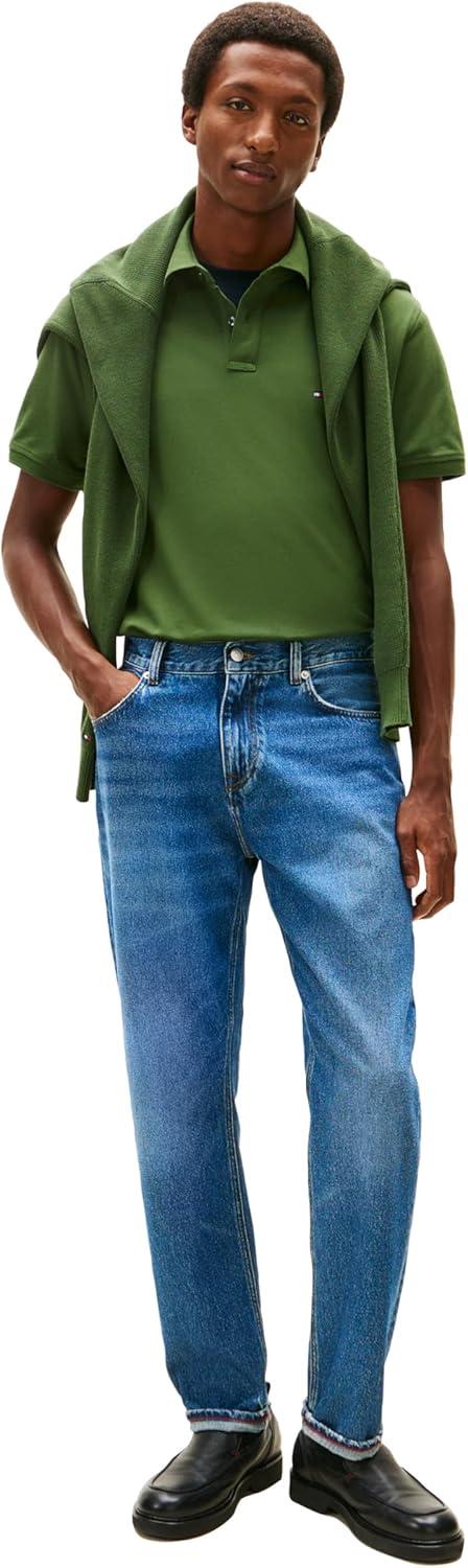 imageTommy Hilfiger Mens Short Sleeve Polo Shirts in Classic Fit with Stretch and Organic Pique CottonMountain Pine