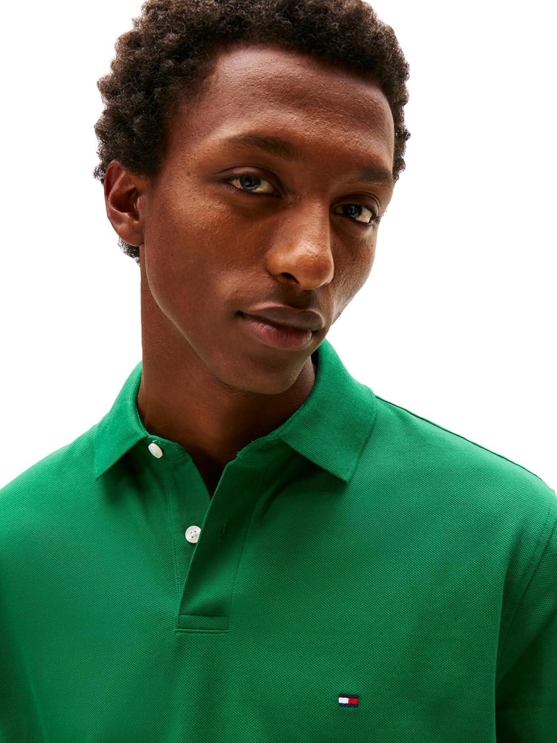 imageTommy Hilfiger Mens Short Sleeve Polo Shirts in Classic Fit with Stretch and Organic Pique CottonNouveau Green