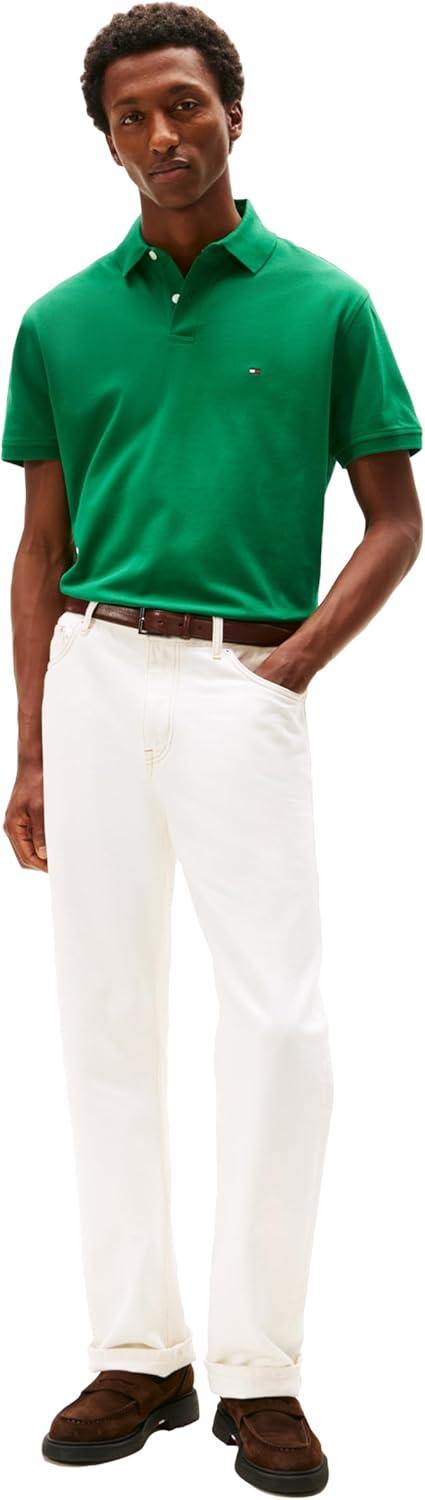 imageTommy Hilfiger Mens Short Sleeve Polo Shirts in Classic Fit with Stretch and Organic Pique CottonNouveau Green