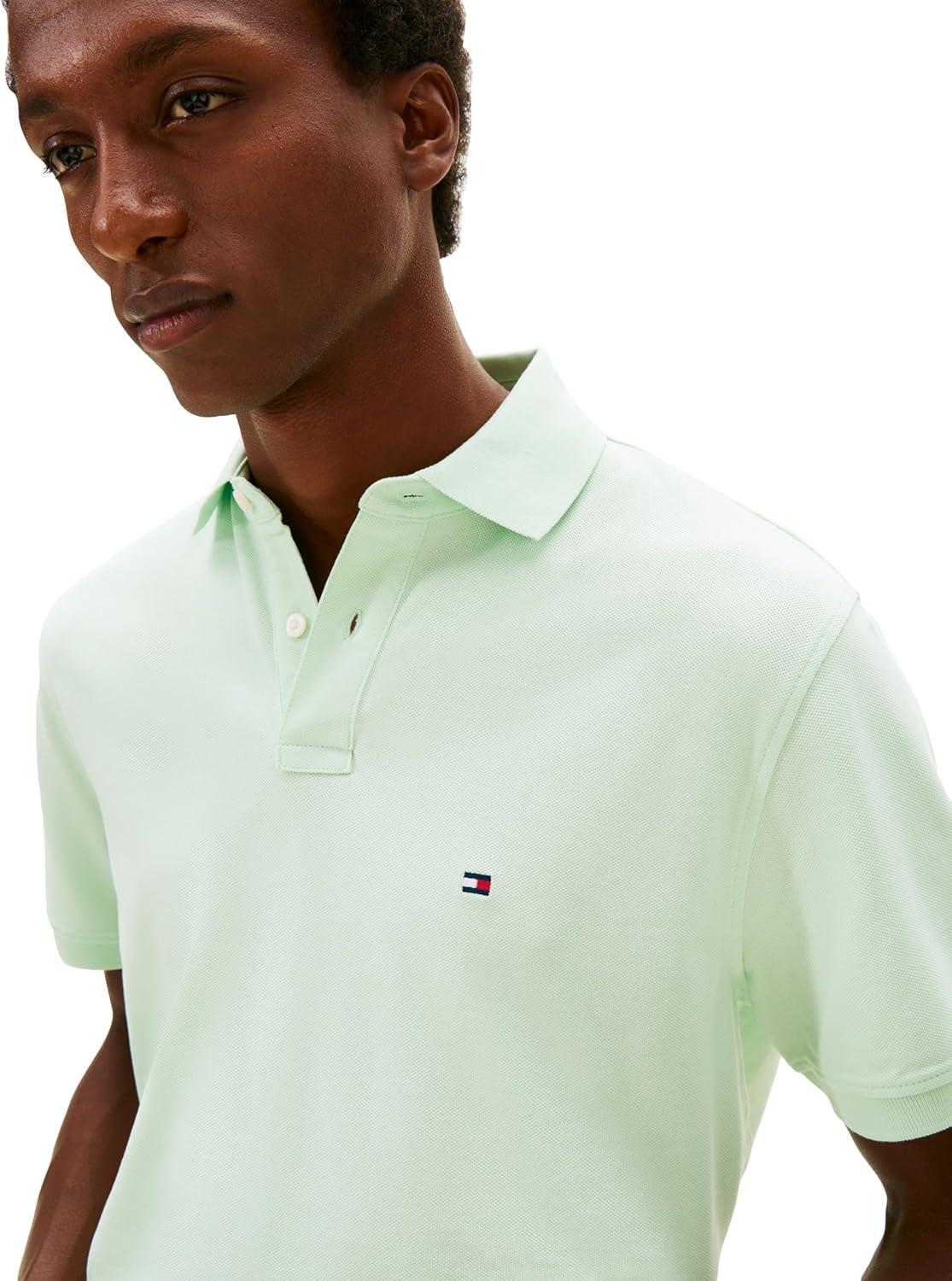 imageTommy Hilfiger Mens Short Sleeve Polo Shirts in Classic Fit with Stretch and Organic Pique CottonOpal Green