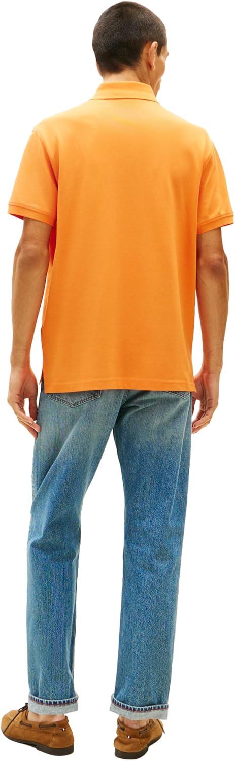 imageTommy Hilfiger Mens Short Sleeve Polo Shirts in Classic Fit with Stretch and Organic Pique CottonOrange Tulip