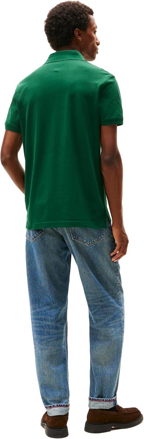 imageTommy Hilfiger Mens Short Sleeve Polo Shirts in Classic Fit with Stretch and Organic Pique CottonOrnamental Green