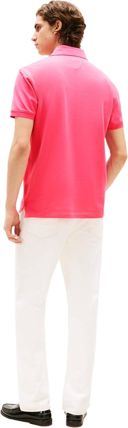 imageTommy Hilfiger Mens Short Sleeve Polo Shirts in Classic Fit with Stretch and Organic Pique CottonPink Alert