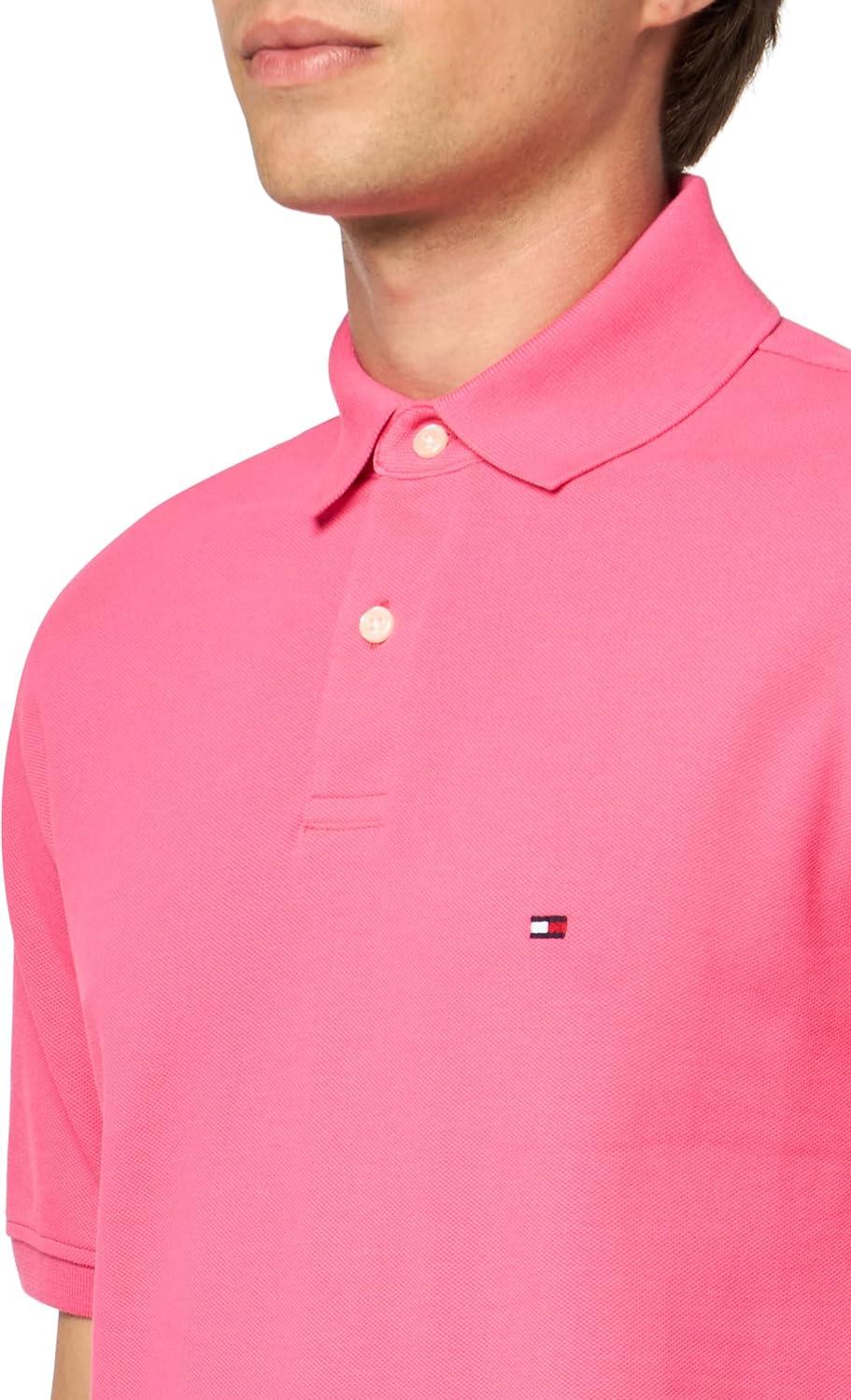 imageTommy Hilfiger Mens Short Sleeve Polo Shirts in Classic Fit with Stretch and Organic Pique CottonPink Alert