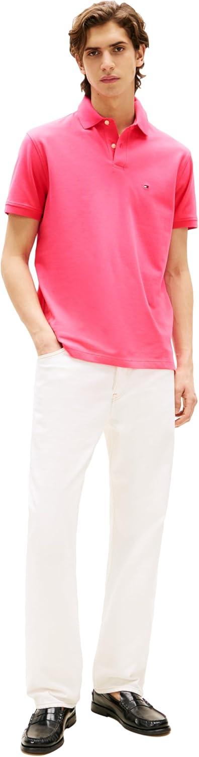 imageTommy Hilfiger Mens Short Sleeve Polo Shirts in Classic Fit with Stretch and Organic Pique CottonPink Alert