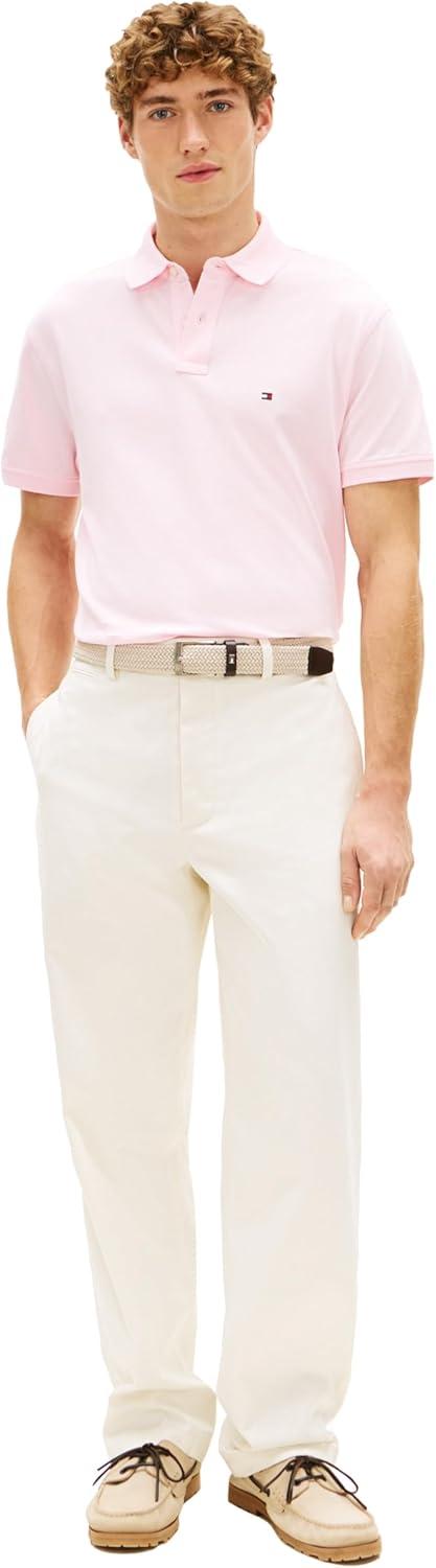 imageTommy Hilfiger Mens Short Sleeve Polo Shirts in Classic Fit with Stretch and Organic Pique CottonPink Lily