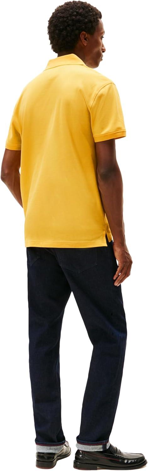 imageTommy Hilfiger Mens Short Sleeve Polo Shirts in Classic Fit with Stretch and Organic Pique CottonSoft Canary