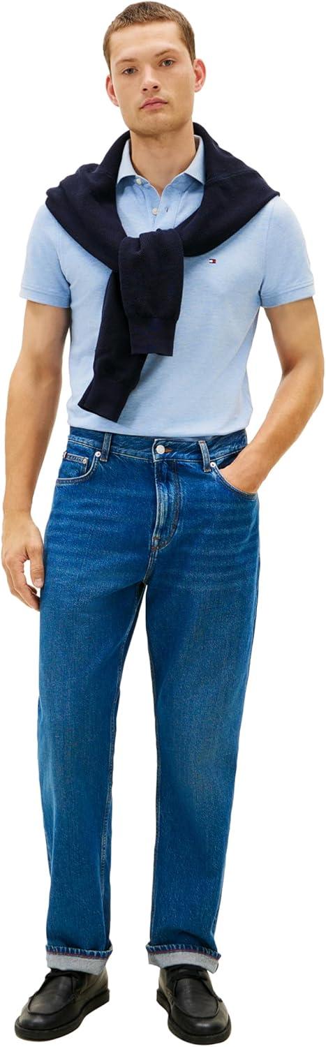 imageTommy Hilfiger Mens Short Sleeve Polo Shirts in Classic Fit with Stretch and Organic Pique CottonVessel Blue Heather