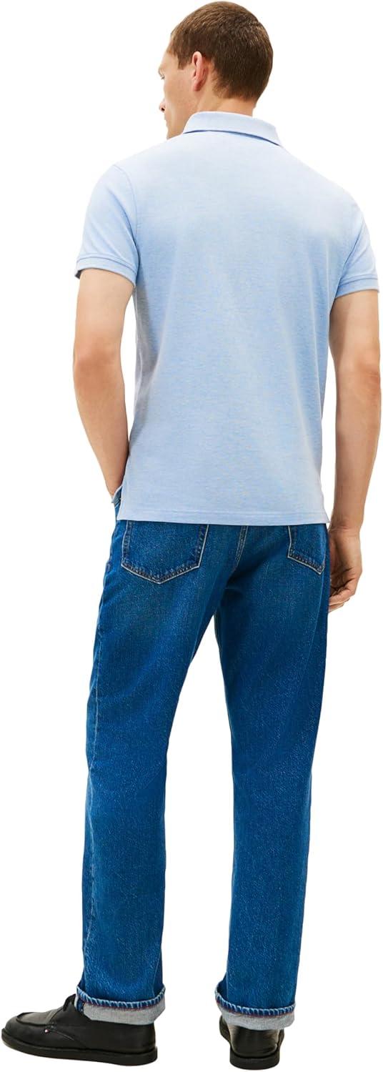 imageTommy Hilfiger Mens Short Sleeve Polo Shirts in Classic Fit with Stretch and Organic Pique CottonVessel Blue Heather