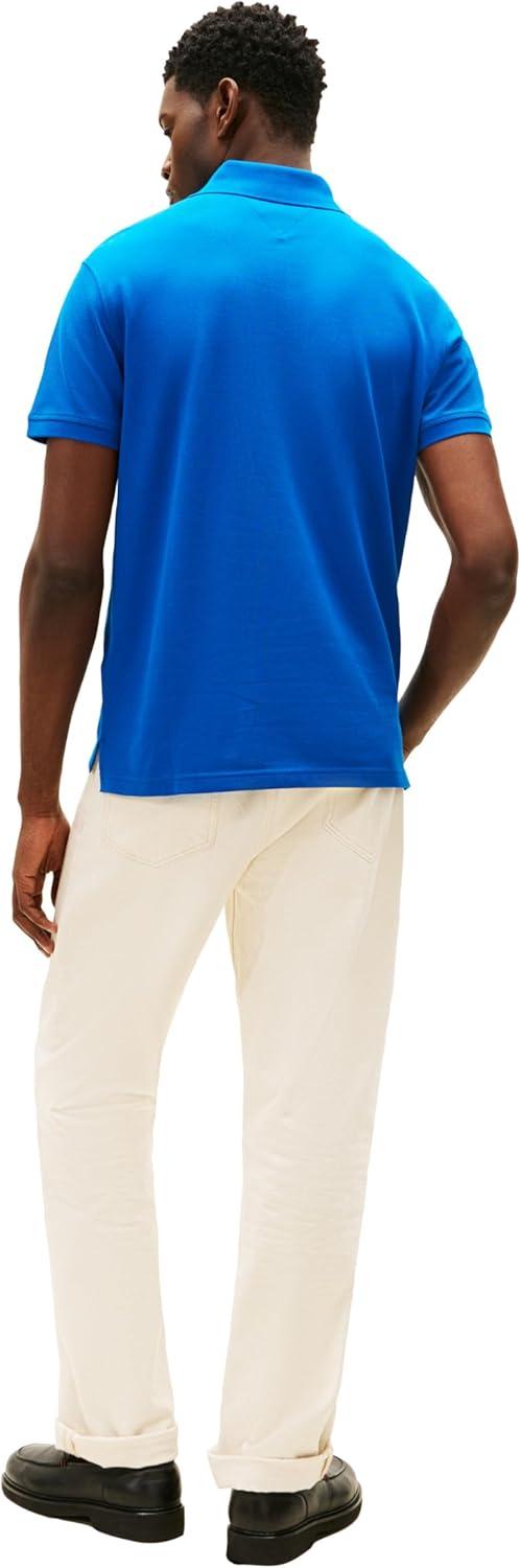 imageTommy Hilfiger Mens Short Sleeve Polo Shirts in Classic Fit with Stretch and Organic Pique CottonVibrant Indigo
