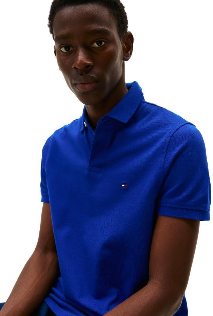 imageTommy Hilfiger Mens Short Sleeve Polo Shirts in Classic Fit with Stretch and Organic Pique CottonWedge Blue