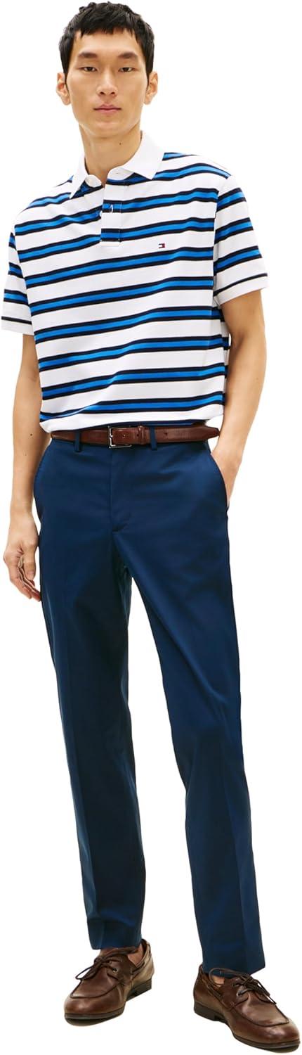 imageTommy Hilfiger Mens Short Sleeve Polo Shirts in Classic Fit with Stretch and Organic Pique CottonWhite Desert Sky Multi