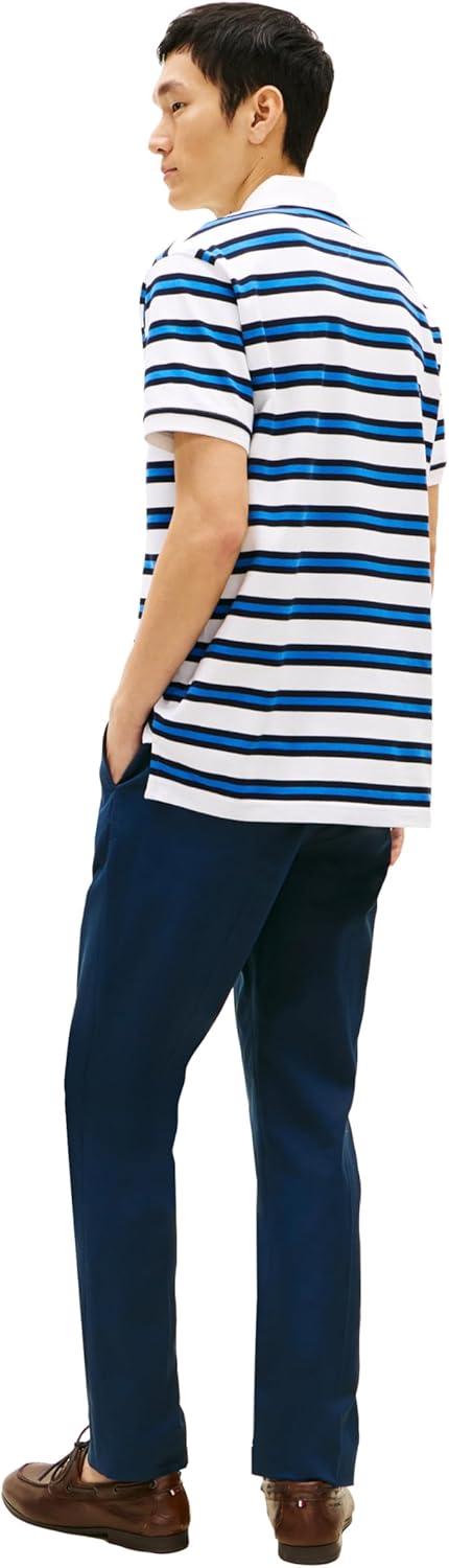 imageTommy Hilfiger Mens Short Sleeve Polo Shirts in Classic Fit with Stretch and Organic Pique CottonWhite Desert Sky Multi