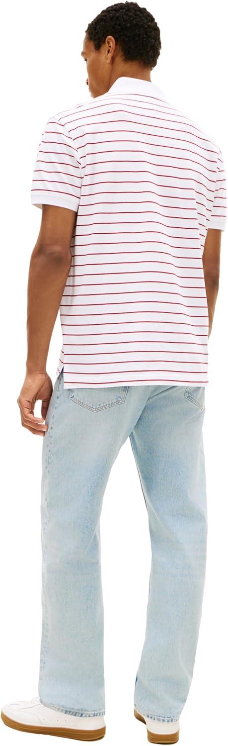 imageTommy Hilfiger Mens Short Sleeve Polo Shirts in Classic Fit with Stretch and Organic Pique CottonWhite Medium Red