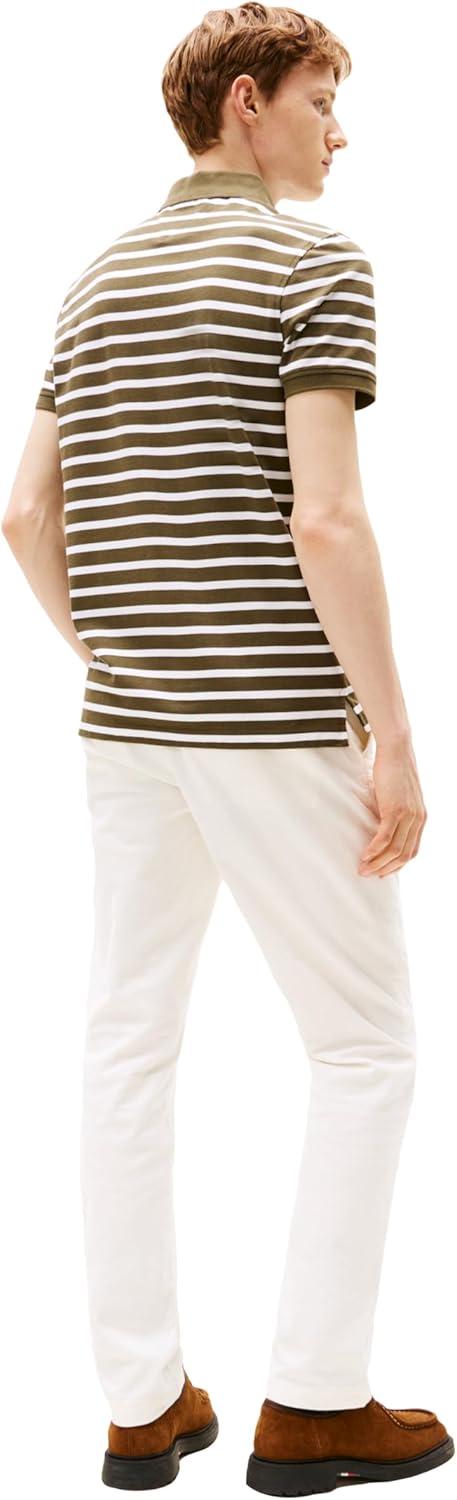 imageTommy Hilfiger Mens Short Sleeve Polo Shirts in Regular Fit with Stretch and Organic Pique CottonArmy Green White