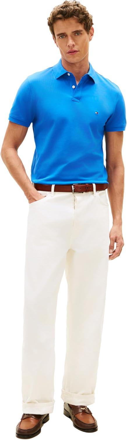 imageTommy Hilfiger Mens Short Sleeve Polo Shirts in Regular Fit with Stretch and Organic Pique CottonBlue Orbit