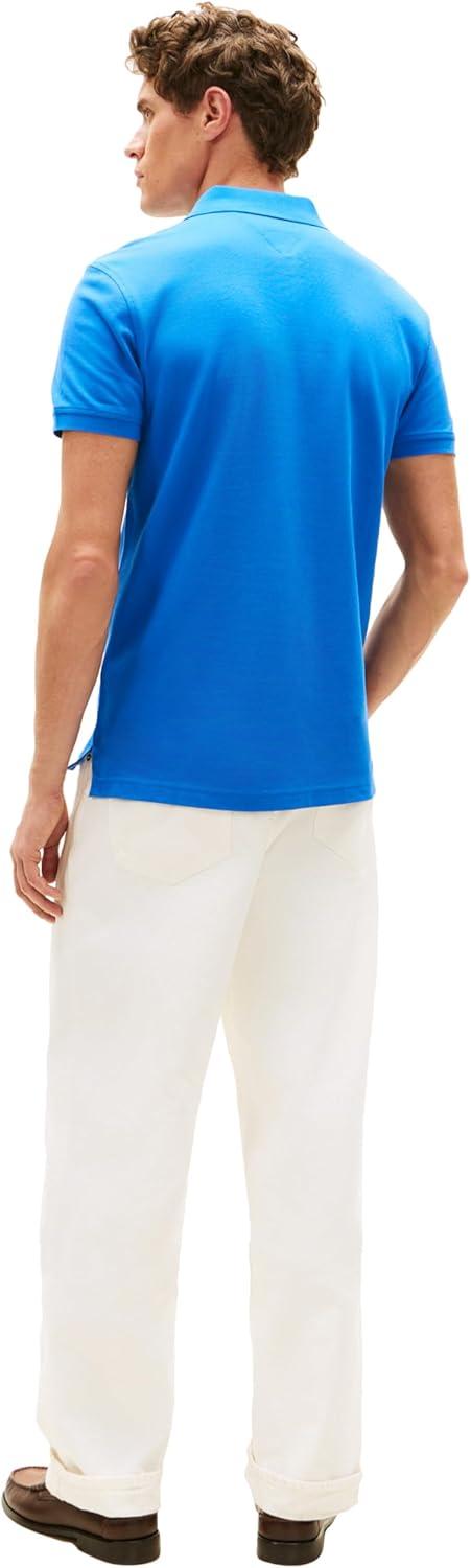 imageTommy Hilfiger Mens Short Sleeve Polo Shirts in Regular Fit with Stretch and Organic Pique CottonBlue Orbit