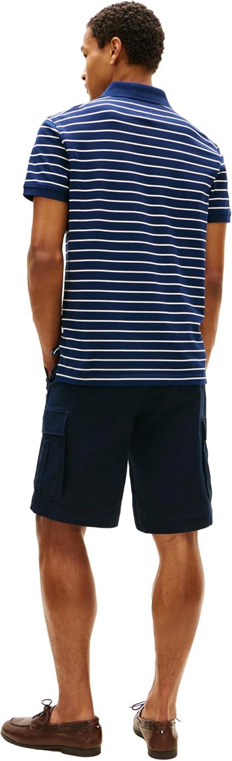 imageTommy Hilfiger Mens Short Sleeve Polo Shirts in Regular Fit with Stretch and Organic Pique CottonCarbon Navy Ivory Petal