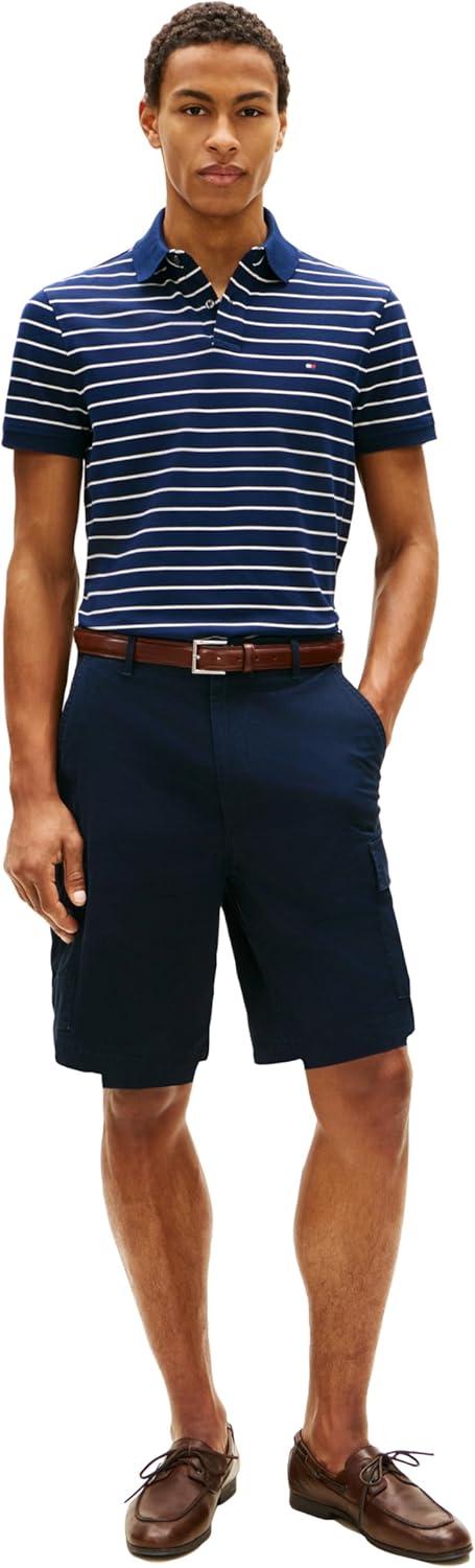 imageTommy Hilfiger Mens Short Sleeve Polo Shirts in Regular Fit with Stretch and Organic Pique CottonCarbon Navy Ivory Petal