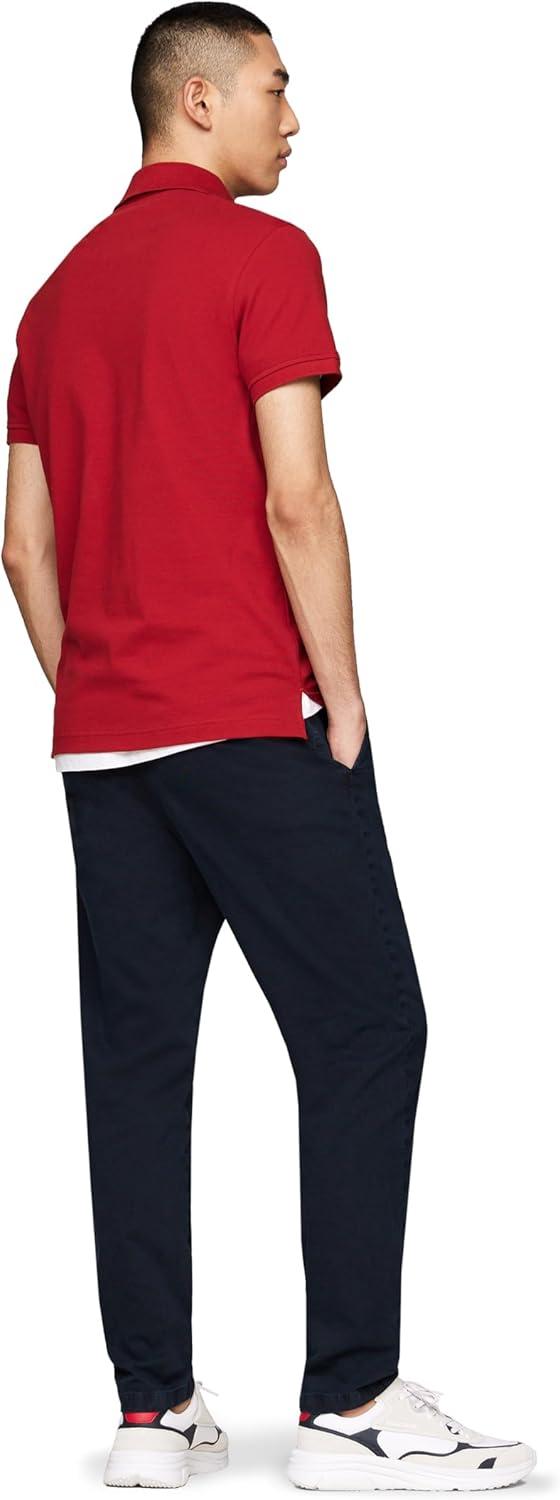 imageTommy Hilfiger Mens Short Sleeve Polo Shirts in Regular Fit with Stretch and Organic Pique CottonDark Magma