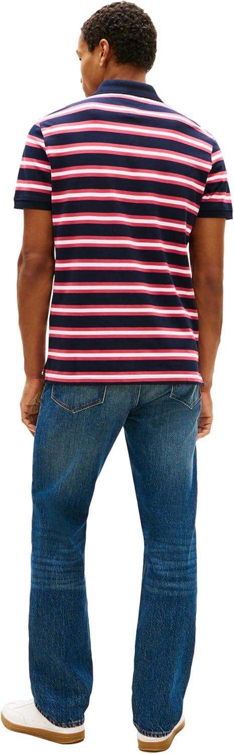 imageTommy Hilfiger Mens Short Sleeve Polo Shirts in Regular Fit with Stretch and Organic Pique CottonDesert Sky Heritage Pink Multi
