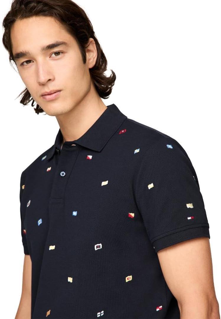 imageTommy Hilfiger Mens Short Sleeve Polo Shirts in Regular Fit with Stretch and Organic Pique CottonDesert Sky
