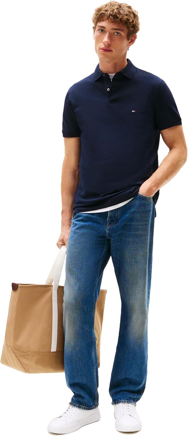 imageTommy Hilfiger Mens Short Sleeve Polo Shirts in Regular Fit with Stretch and Organic Pique CottonDesert Sky Solid