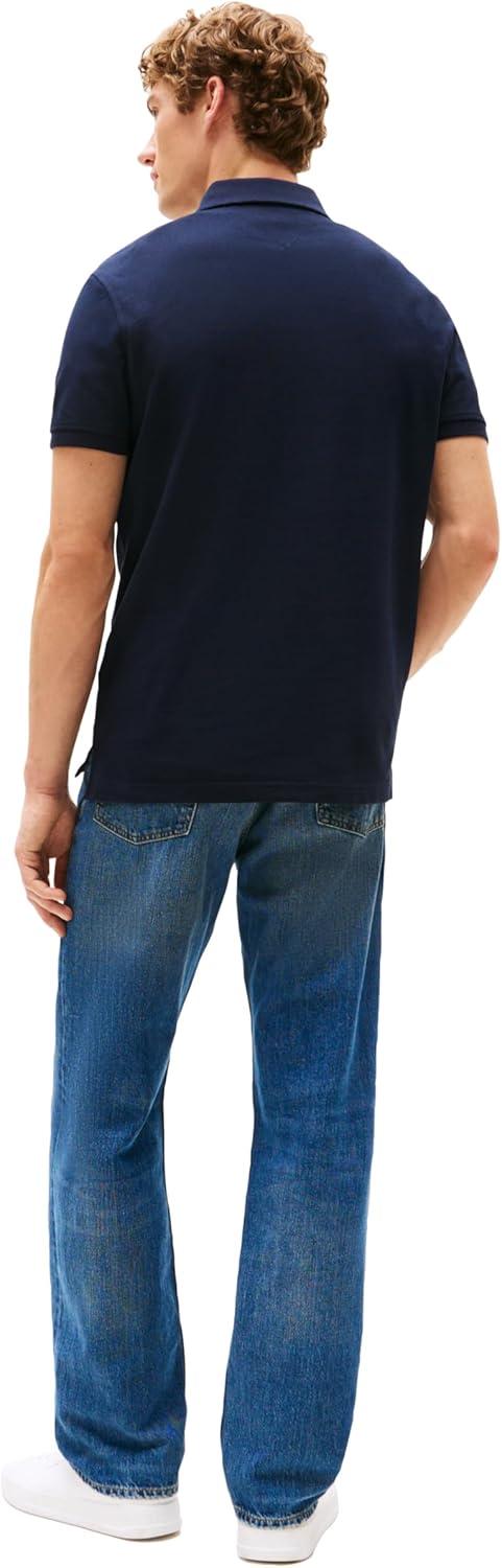 imageTommy Hilfiger Mens Short Sleeve Polo Shirts in Regular Fit with Stretch and Organic Pique CottonDesert Sky Solid