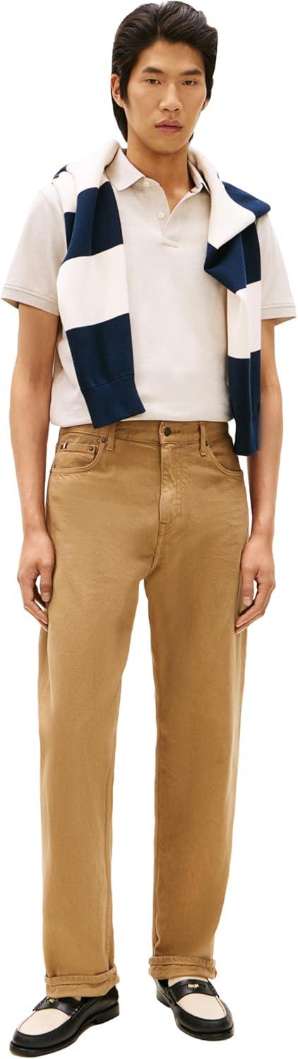 imageTommy Hilfiger Mens Short Sleeve Polo Shirts in Regular Fit with Stretch and Organic Pique CottonHeathered Oatmilk