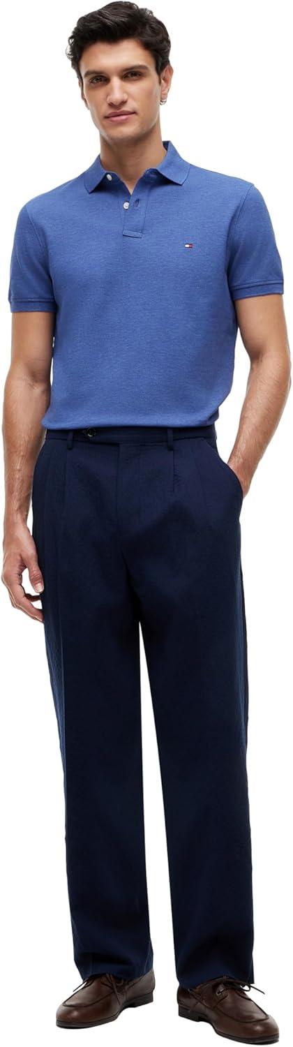 imageTommy Hilfiger Mens Short Sleeve Polo Shirts in Regular Fit with Stretch and Organic Pique CottonIndigo Heather