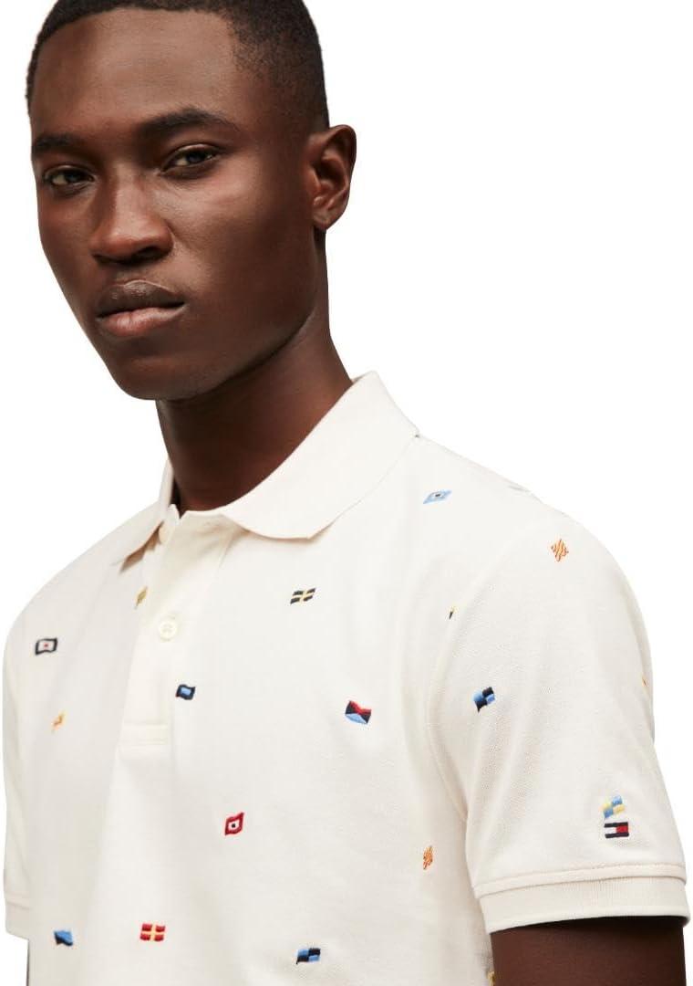 imageTommy Hilfiger Mens Short Sleeve Polo Shirts in Regular Fit with Stretch and Organic Pique CottonIvory Petal