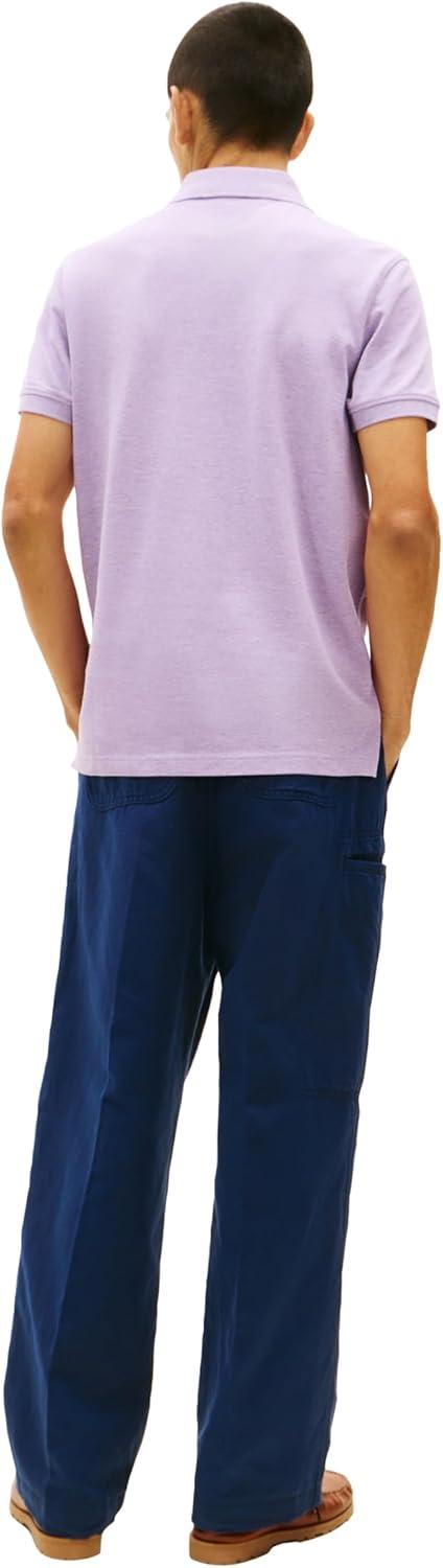 imageTommy Hilfiger Mens Short Sleeve Polo Shirts in Regular Fit with Stretch and Organic Pique CottonLavender Heather