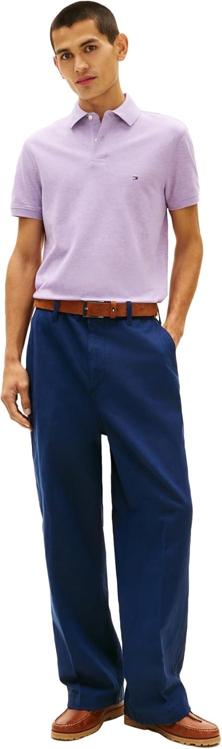 imageTommy Hilfiger Mens Short Sleeve Polo Shirts in Regular Fit with Stretch and Organic Pique CottonLavender Heather