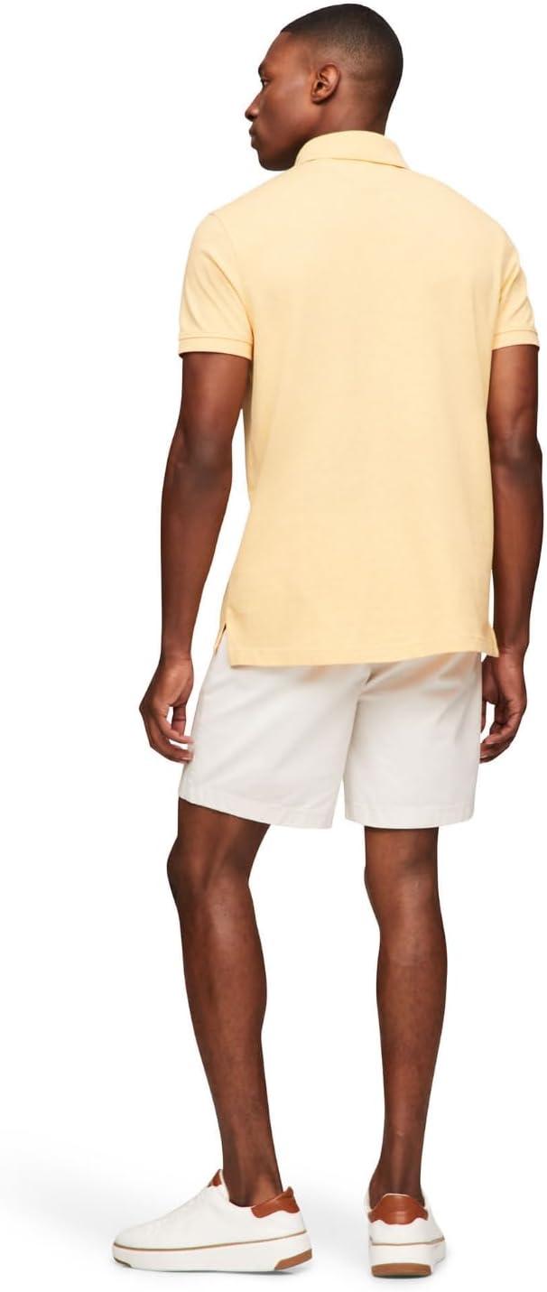 imageTommy Hilfiger Mens Short Sleeve Polo Shirts in Regular Fit with Stretch and Organic Pique CottonLight Yellow Heather
