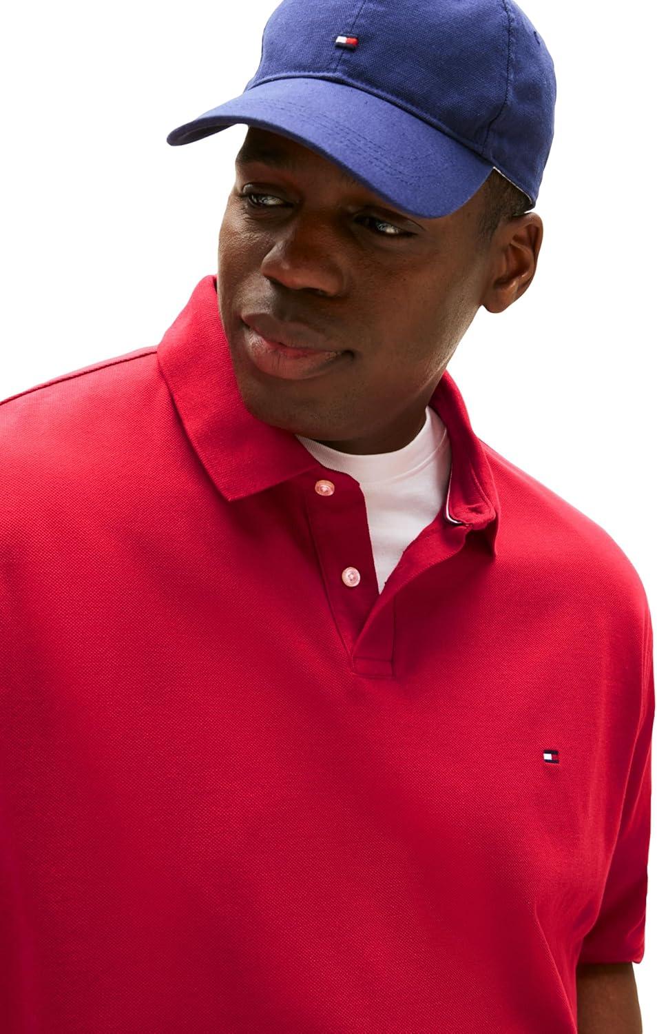 imageTommy Hilfiger Mens Short Sleeve Polo Shirts in Regular Fit with Stretch and Organic Pique CottonMedium Red