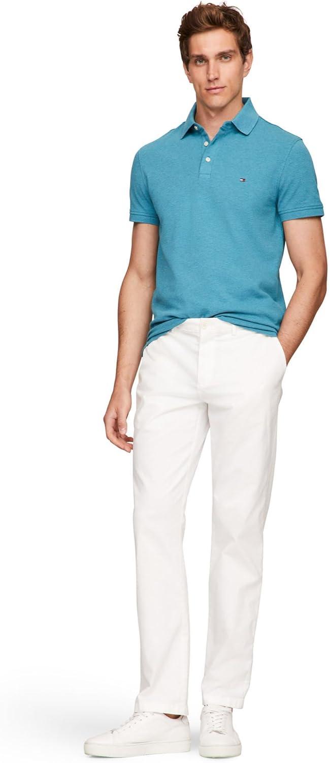 imageTommy Hilfiger Mens Short Sleeve Polo Shirts in Regular Fit with Stretch and Organic Pique CottonMidnight Turquoise Heather