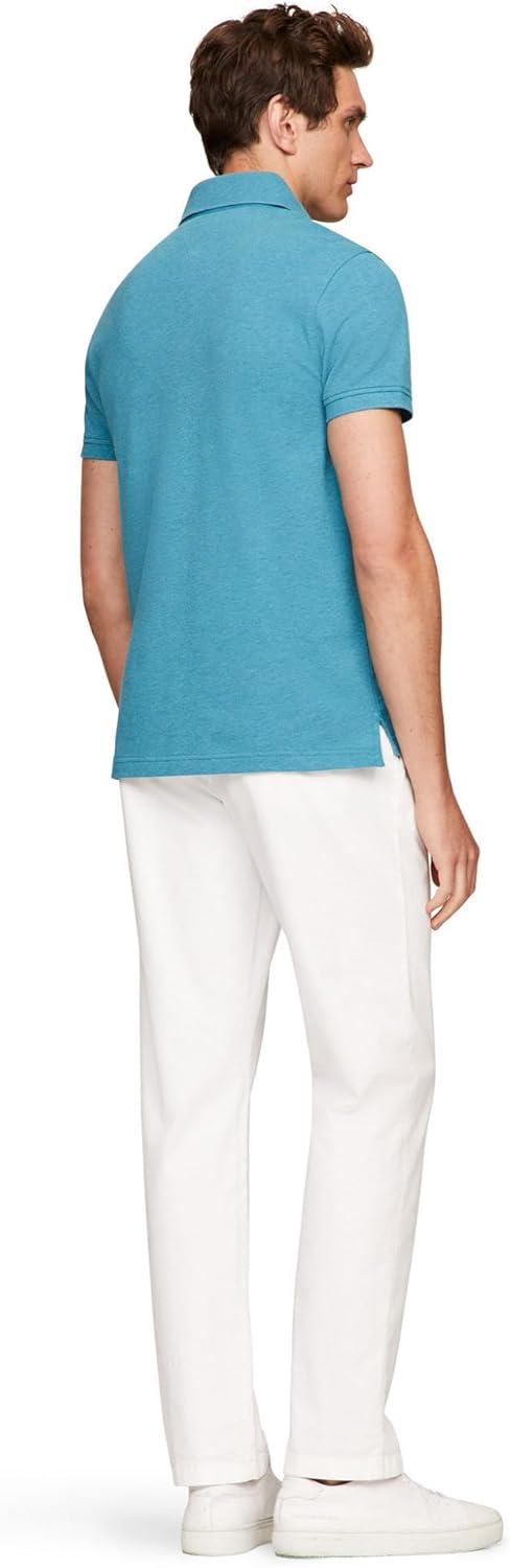imageTommy Hilfiger Mens Short Sleeve Polo Shirts in Regular Fit with Stretch and Organic Pique CottonMidnight Turquoise Heather
