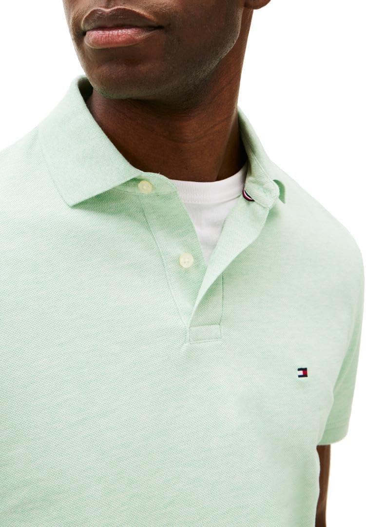 imageTommy Hilfiger Mens Short Sleeve Polo Shirts in Regular Fit with Stretch and Organic Pique CottonMint Gel Heather