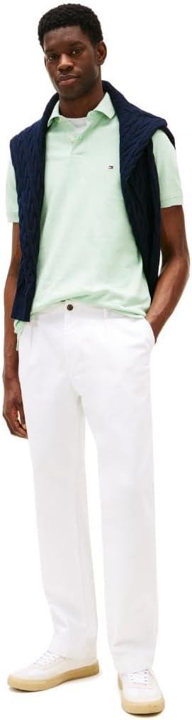 imageTommy Hilfiger Mens Short Sleeve Polo Shirts in Regular Fit with Stretch and Organic Pique CottonMint Gel Heather