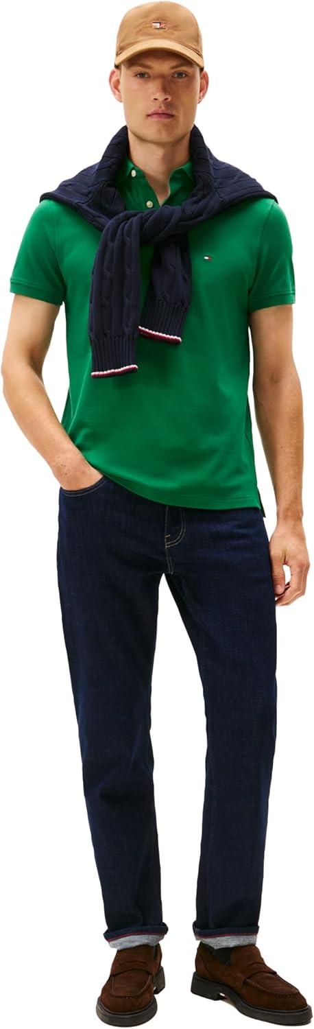 imageTommy Hilfiger Mens Short Sleeve Polo Shirts in Regular Fit with Stretch and Organic Pique CottonNouveau Green