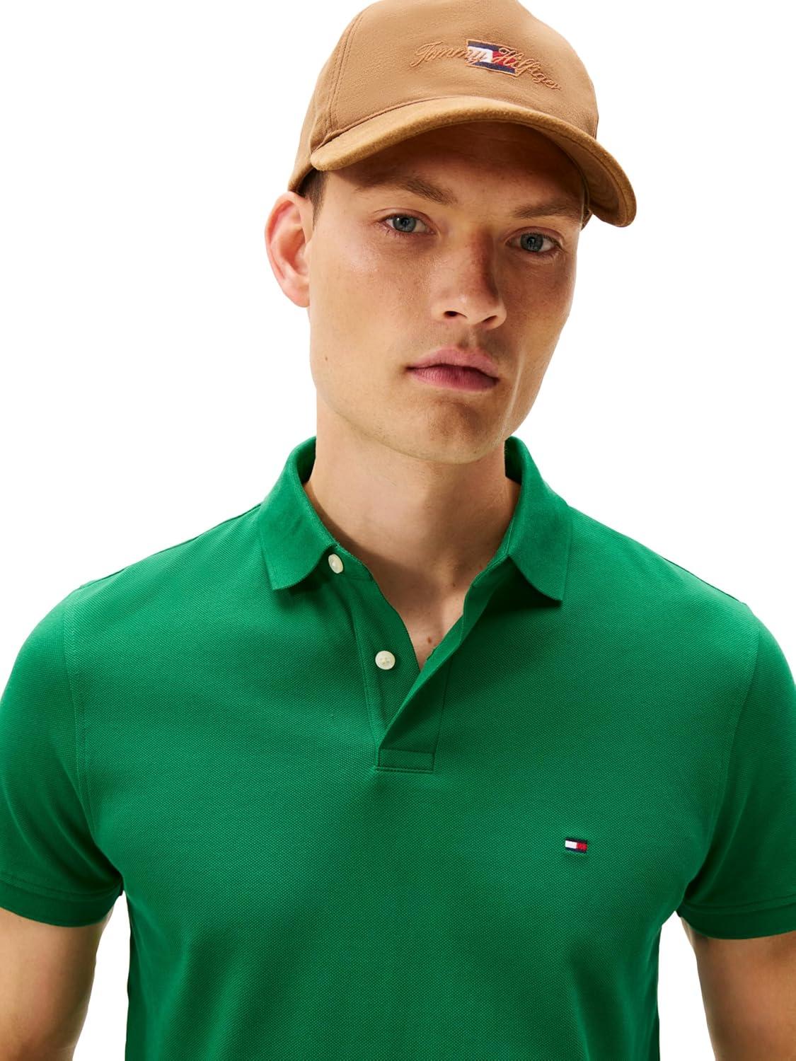imageTommy Hilfiger Mens Short Sleeve Polo Shirts in Regular Fit with Stretch and Organic Pique CottonNouveau Green