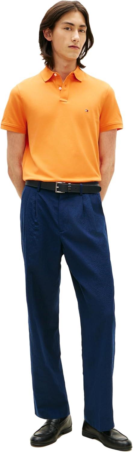 imageTommy Hilfiger Mens Short Sleeve Polo Shirts in Regular Fit with Stretch and Organic Pique CottonOrange Tulip