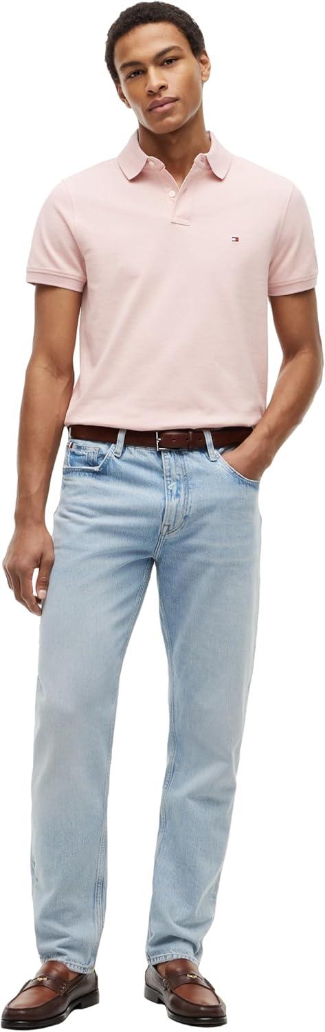 imageTommy Hilfiger Mens Short Sleeve Polo Shirts in Regular Fit with Stretch and Organic Pique CottonPale Pink Heather