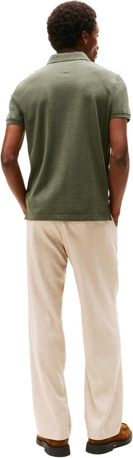 imageTommy Hilfiger Mens Short Sleeve Polo Shirts in Regular Fit with Stretch and Organic Pique CottonUtility Olive Heather
