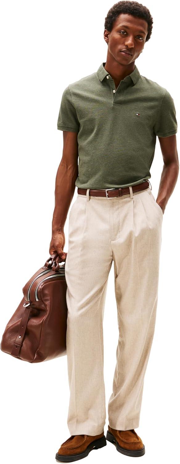 imageTommy Hilfiger Mens Short Sleeve Polo Shirts in Regular Fit with Stretch and Organic Pique CottonUtility Olive Heather