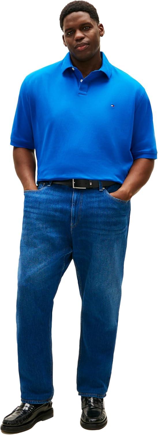 imageTommy Hilfiger Mens Short Sleeve Polo Shirts in Regular Fit with Stretch and Organic Pique CottonVibrant Indigo